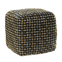 Laddha Home Designs 16" Gold and Black Geometric Interwoven Square Pouf Ottoman