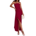 thumbnail image 1 of Vestido PRETTYGARDEN ajustado fruncido con hombros descubiertos, rojo vino, XXL, 1 of 9