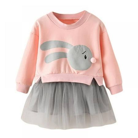 

Toddler Baby Girl Bunny Long Sleeve Tutu Dress Fluffy Tulle Dress Princess Dress 1-6T
