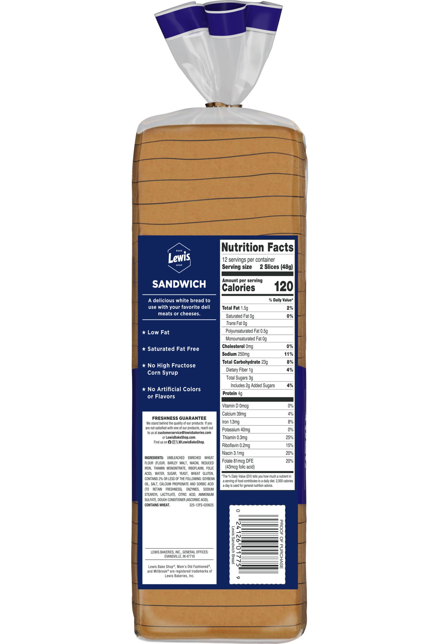 Lewis Bake Shop Mom's Old Fashion White Sandwich Bread, 20 oz