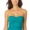 thumbnail image 3 of ANNE COLE Women's Green Stretch Ruched Molded Cups Lined Sweetheart Twist Front Bandeau Tankini Swimsuit Top S, 3 of 5