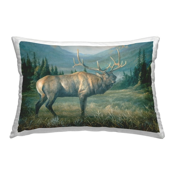 Stupell Industries Powerful Elk in Field Decorative Printed Throw Pillow Design by Laura Mark-Finberg.