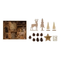 Creative Co-Op Candle Garden Kit with Bottle Brush Trees, Tealights, Pinecones and Wood Figures, Boxed Set of 13