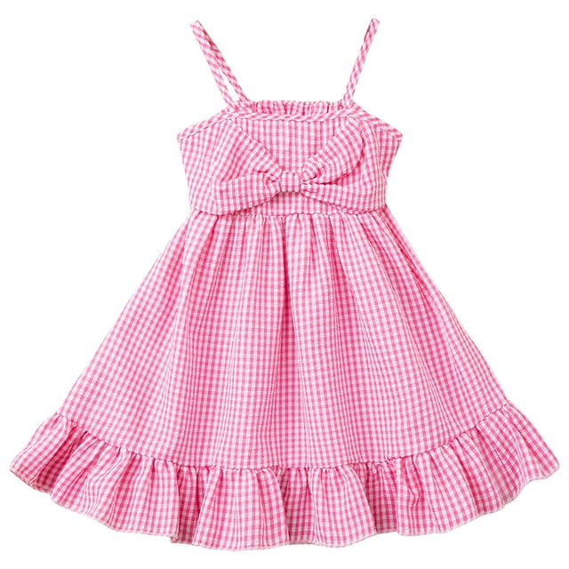 DXOUPM Robe pour Filles Tout-Petits à Bretelles Spaghetti Sans Manches à Carreaux Robes Polyvalentes pour Usage Quotidien