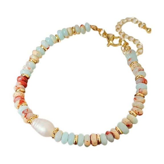 Elegant Handmade Woven Stone Bead Necklace With Pearls Pendant for Women