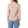 thumbnail image 3 of MODA NOVA Junior's Floral Ruffle Neck Button Up Chiffon Blouse White L, 3 of 5