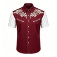 thumbnail image 3 of KHONTS Western Cowboy Shirts for Boys Kids Collared Button down Short Sleeve Tops Summer Vacation Tees,Size 6-15 Years Wine XS, 3 of 5