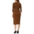 thumbnail image 4 of INSPIRE CHIC Women's Sheath Dress Boat Neck 3/4 Sleeves Split Hem Wear-to-Work Midi Dresses Dark Brown XS, 4 of 7