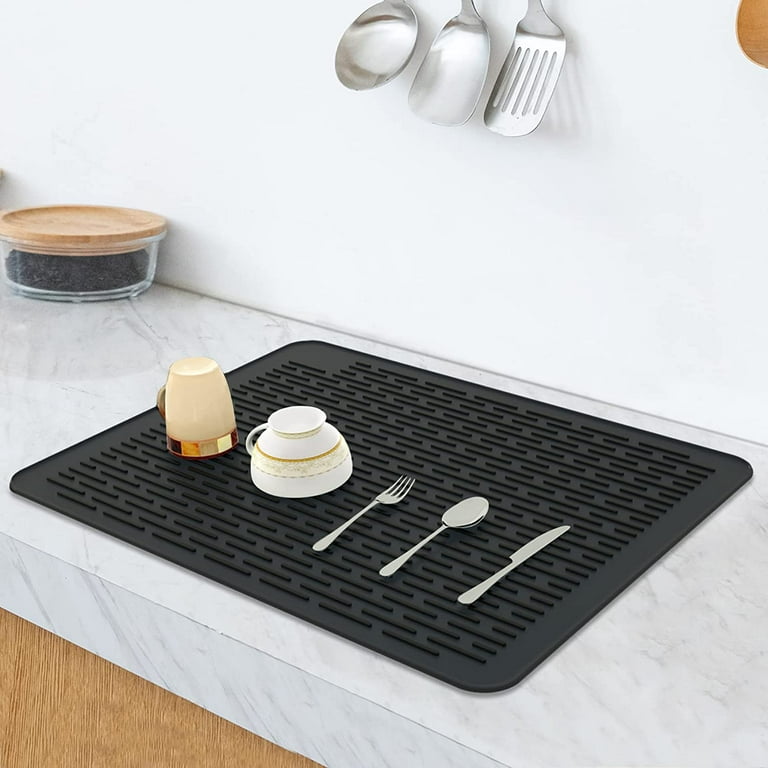 Silicone Drying Mat, XL Size 22\\u201D x 18\\u201D, Large Dish Drainer Mat  for Kitchen Counter, Heat Resistant Hot Pot Holder, Non-Slip Silicone Sink  Mat, BPA Free, Dish Washer Safe, Black 