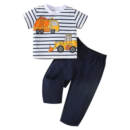 

Voguele Baby Tops + Pants Crew Neck Summer Outfits Cartoon Car Print 2Pcs Outfit Suit Party Loose White 92