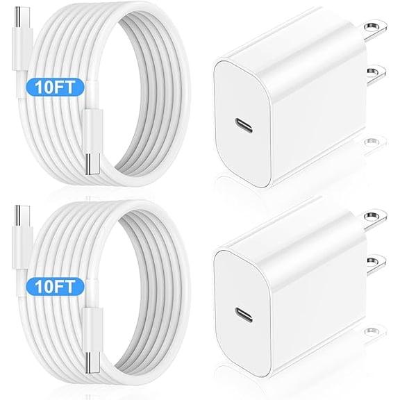 iPhone 17 16 15 Fast Charger Block and 10ft USB C to C Cable Cord Long for Apple iPhone 17 Pro Max/17 Air/16 Pro Max/16/15 Plus/15/iPad Mini/Samsung,Type C Wall Charging Power Adapter Plug Cube Brick