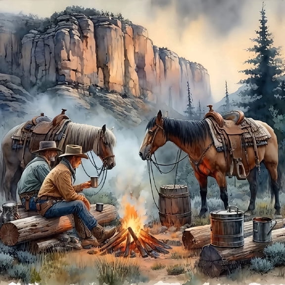 BYGFHLYW Diamond Art Painting Kits for Adults,Cowboy Camping 5D Diamond Painting Dots Art Kits for Adults Beginner, DIY Full Round Gem Crystal Art Paint by Diamond, Home Wall Decor 14x 14 in