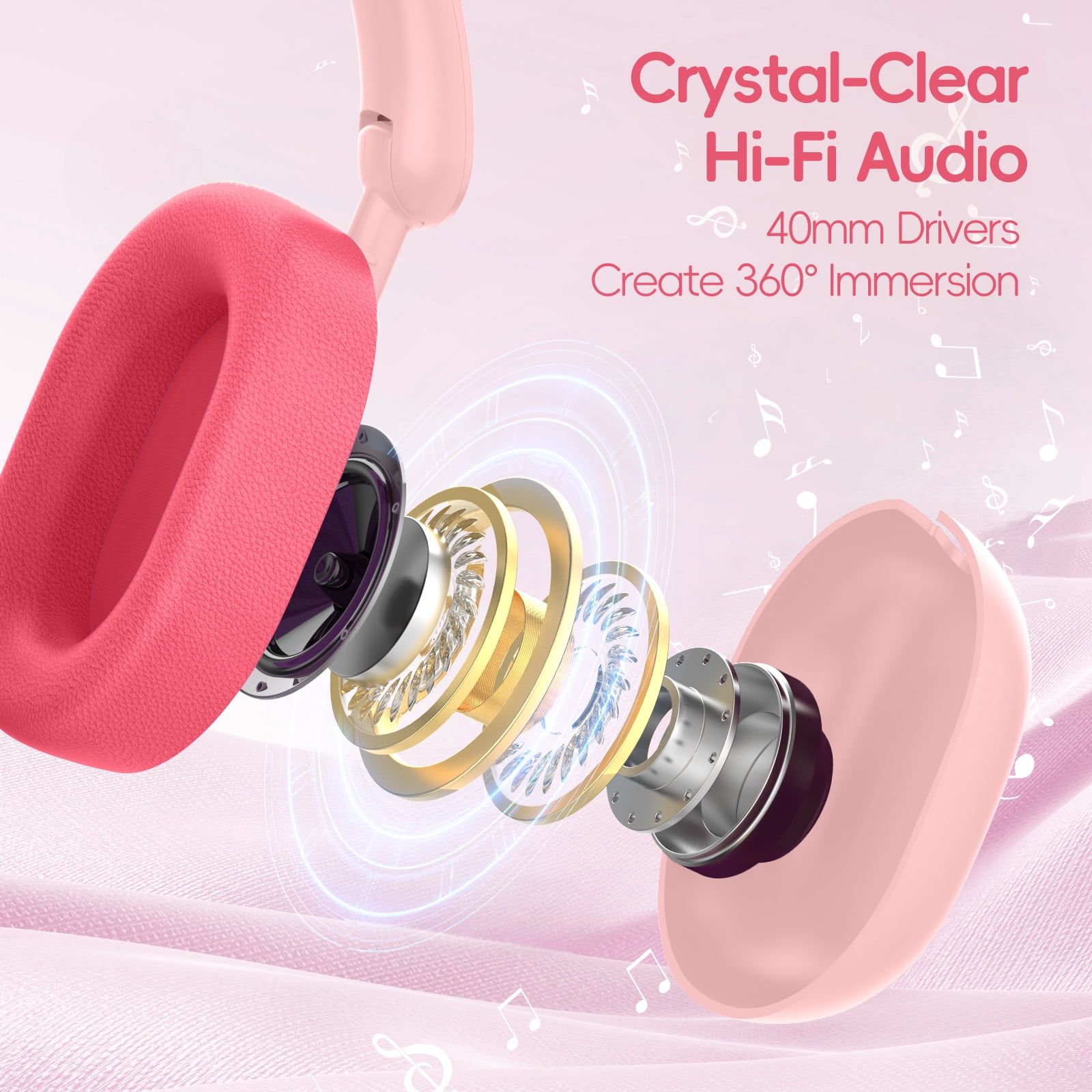 LOBKIN Kids Headphones,Bluetooth 5.4,Over Ear Kids Headphones with Mic 35H Playtime 85dB Safe Volume Limited Foldable Design for Girls Travel/School/Tablet (Pink)