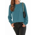 thumbnail image 3 of Blusas de Larga para Mujer, con Cuello Redondo Plisado, Informales, de Negocios, Ropa de Moda. Azul y Verde L, 3 of 6
