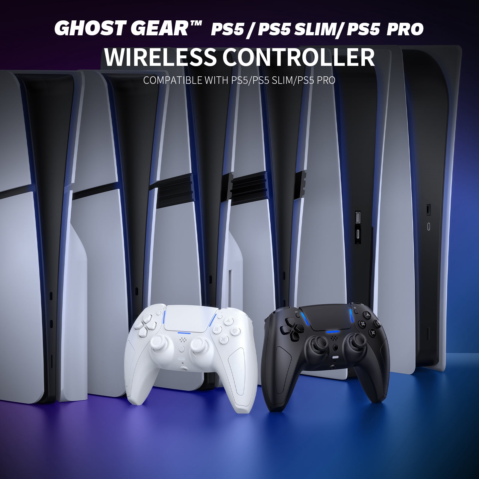 Ghost Gear Wireless PS5 Controller White for Console & Mobile Gaming – Hall Effect Joysticks Bluetooth Gamepad for PS5, PC, iOS & Android with Motion Control & Vibration