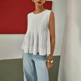 thumbnail image 4 of FRSASU Womens Summer Pleated Peplum Sleeveless Blouse Tank Tops Solid Round Neck Shirt White L(L), 4 of 5