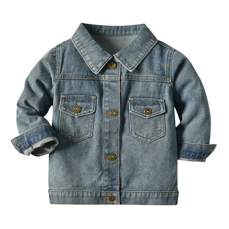 

EHTMSAK Toddler Child Boy Plaid Long Sleeve Outerwear Infant Baby High Neck Fall Winter Pockets Jackets Denim Button Up Coat Blue 3M-6Y 110