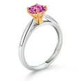thumbnail image 3 of 925 Sterling Silver with 10K Yellow Gold Pink Created Sapphire Solitaire Engagement Ring for Women (1.00 Cttw, Gemstone September Birthstone, Round 6MM, Available in Size 5, 6, 7, 8, 9), 3 of 4