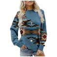 thumbnail image 2 of Nouveaux Hauts pour Femmes 2023 Grande Taille Mode Décontractée Impression Col Rond Manches Longues T-Shirt Ample Blouse d'Automne Pull Sans Capuche Chandail en Molleton Ample pour Femmes, 2 of 5