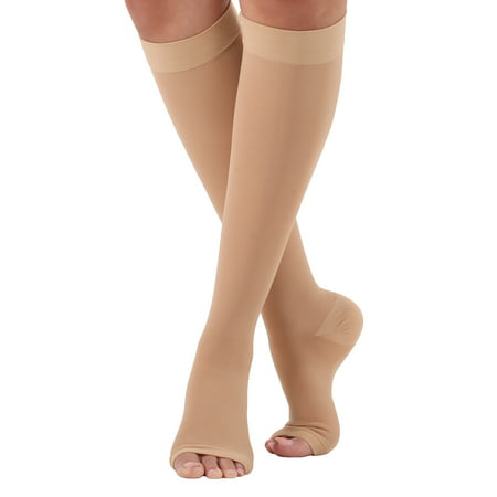 Made in the USA - Opaque Compression Socks  Knee Hi Medical Graduated Compression Stockings 20-30 mmHg Firm Support - Open Toe  Unisex, 1 Pair - Mojo Compression, Sku: