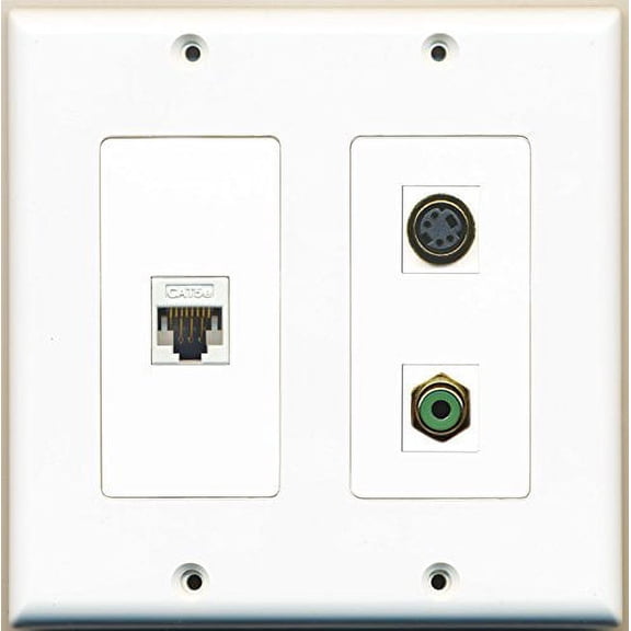 RiteAV - 1 Port RCA Green 1 Port S-Video 1 Port Cat5e Ethernet White - 2 Gang Wall Plate
