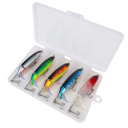 Mosiee 5 Piece Topwater Lure Set Propeller Tractor Hard Bait Floating Pencil Fishing