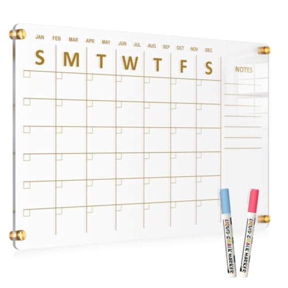Acrylic Calendar for Wall 24"x16" Gold Dry Erase Board Weekly Planner Wall Mounted Board Framel White Board for Home Office School