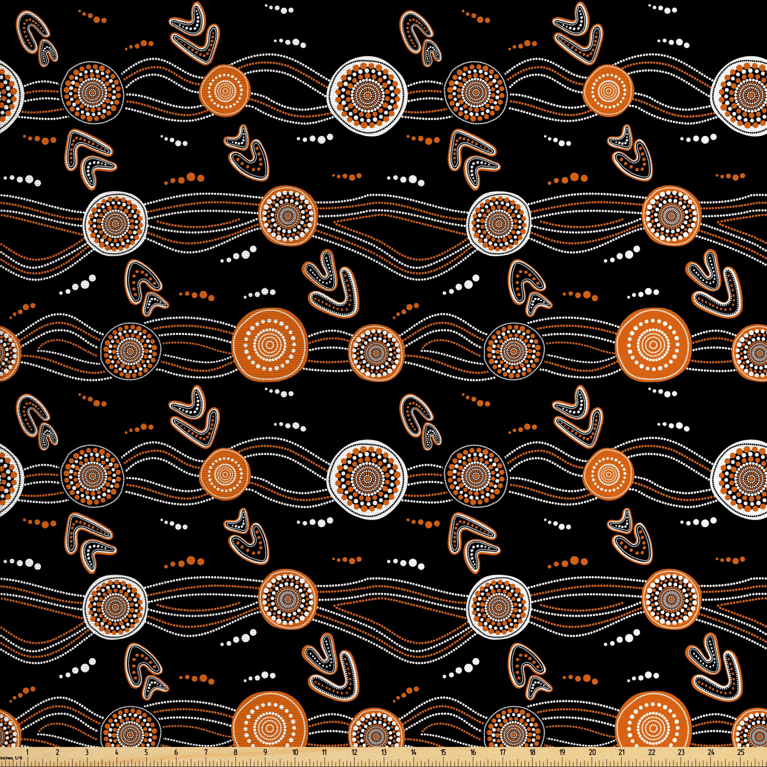 Aboriginal Fabric by The Yard, Abstract Rounded Shapes Dotted Wavy
