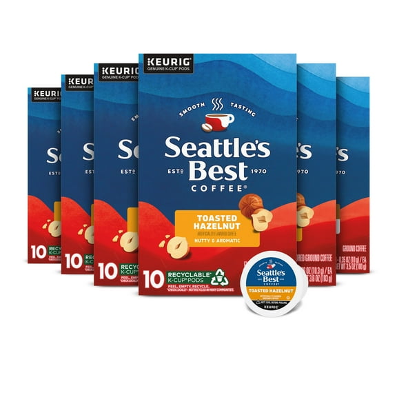 Seattle’s Best Coffee, Flavored K-Cup Coffee Pods, Toasted Hazelnut, 100% Arabica, 6 Boxes (60 Pods Total)
