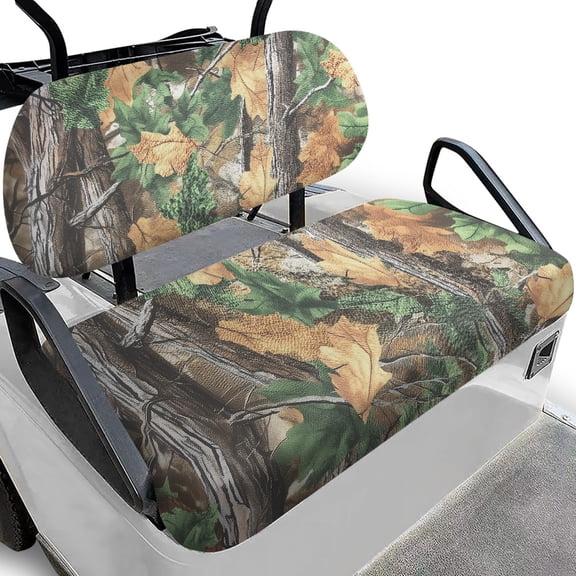 Pzuqiu Woodland Camo 2-Piece Golf Cart Seat Cover Set | Breathable Washable Protector for Most 2-Seater Golf Carts
