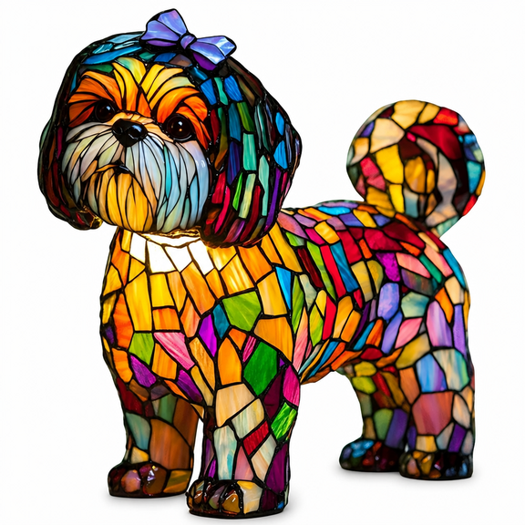 MONTERA 2026 New Shih Tzu Lamp Stained Glass,Dog Series Art Night Light,Stained Resin Tabletop Lamp,Pet Pug Dog Themed Led Table Light,Fun Gift for Dogs Lovers 5.91"