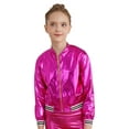 thumbnail image 3 of Venjoe Kids Girls Boy Hip Hop Street Dance Clothes Zipper Metallic Jacket with Pants Hair Band Rose 6, 3 of 6