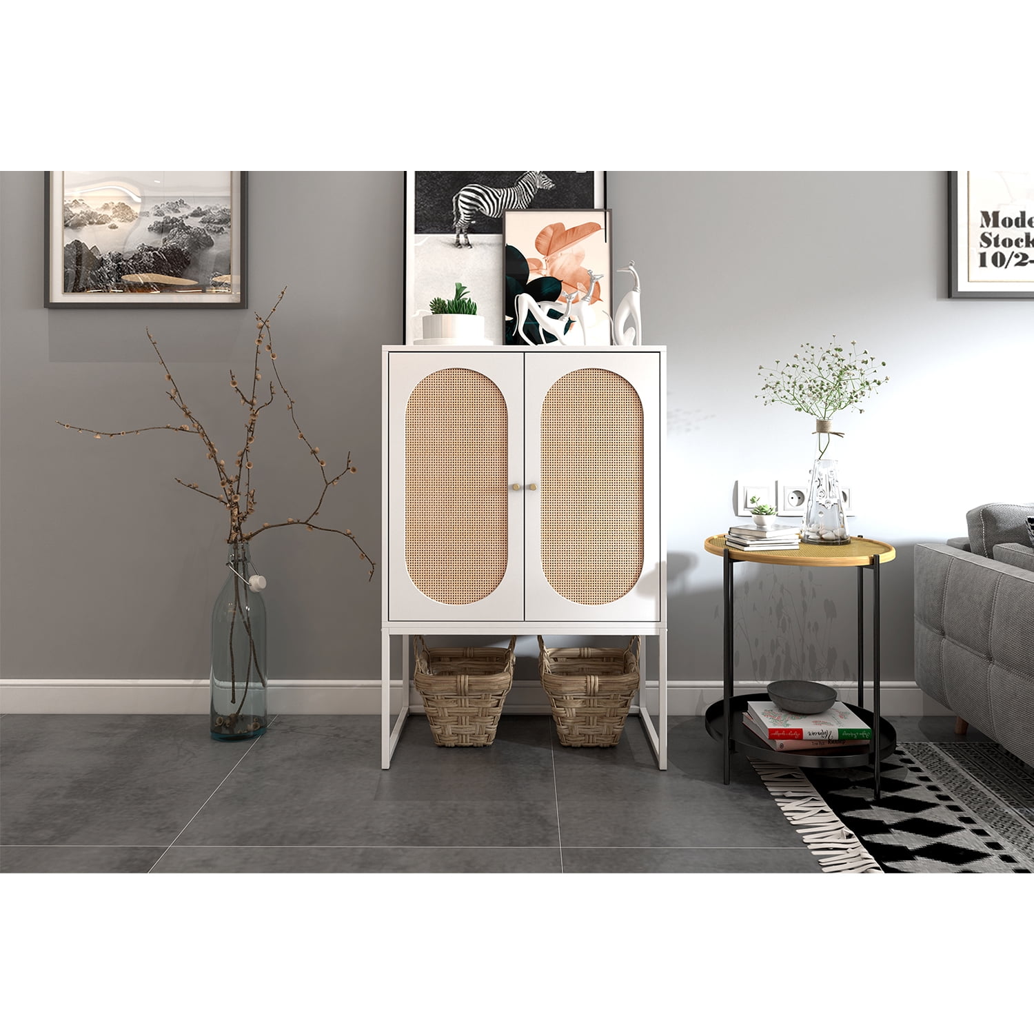 Kadyn Floor Storage Cabinet, Particle Board Kitchen Storage Cabinet with 2 Doors, Modern Storage Cabinet for Living Room, White Kadyn Floor Storage Cabinet, Particle Board Kitchen Storage Cabinet with 2 Doors, Modern Storage Cabinet for Living Room, White