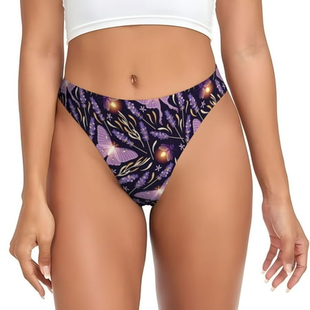 Lavender Flowers Glowing Butterfly Thongs for Women - No Show Seamless Womens Thongs Underwear  Stretch G String Thongs for Women  Ladies Breathable Sexy Thong Bikini Panties Briefs