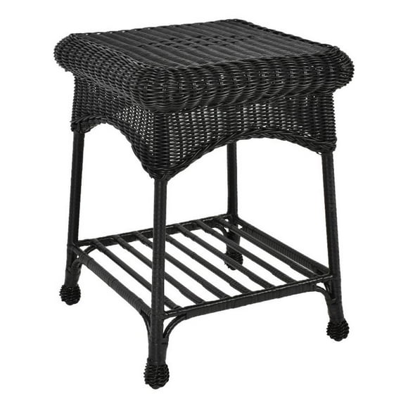 Jeco Wicker Patio End Table in Black