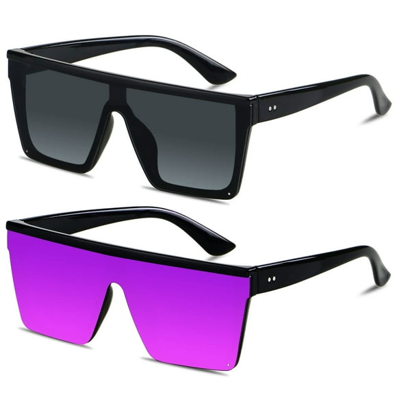 LYZOIT Gafas de sol cuadradas de gran tamaño para mujeres y hombres, grandes y planas, protección de moda, gran protección UV, sin montura