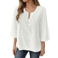 thumbnail image 2 of 3/4 Length Sleeve Womens Tops Spring Summer Casual Cotton Linen Lightweight Loose V Neck Boho T Shirts Blouse, 2 of 6