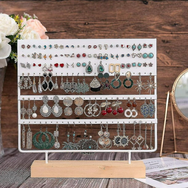 Earring Organizer Holder 3-Layer 72 Holes Earring Holder Jewelry Tower with  Wooden Base Jewelry Organizer Earring Display Stand Ideal Gifts for Girls
