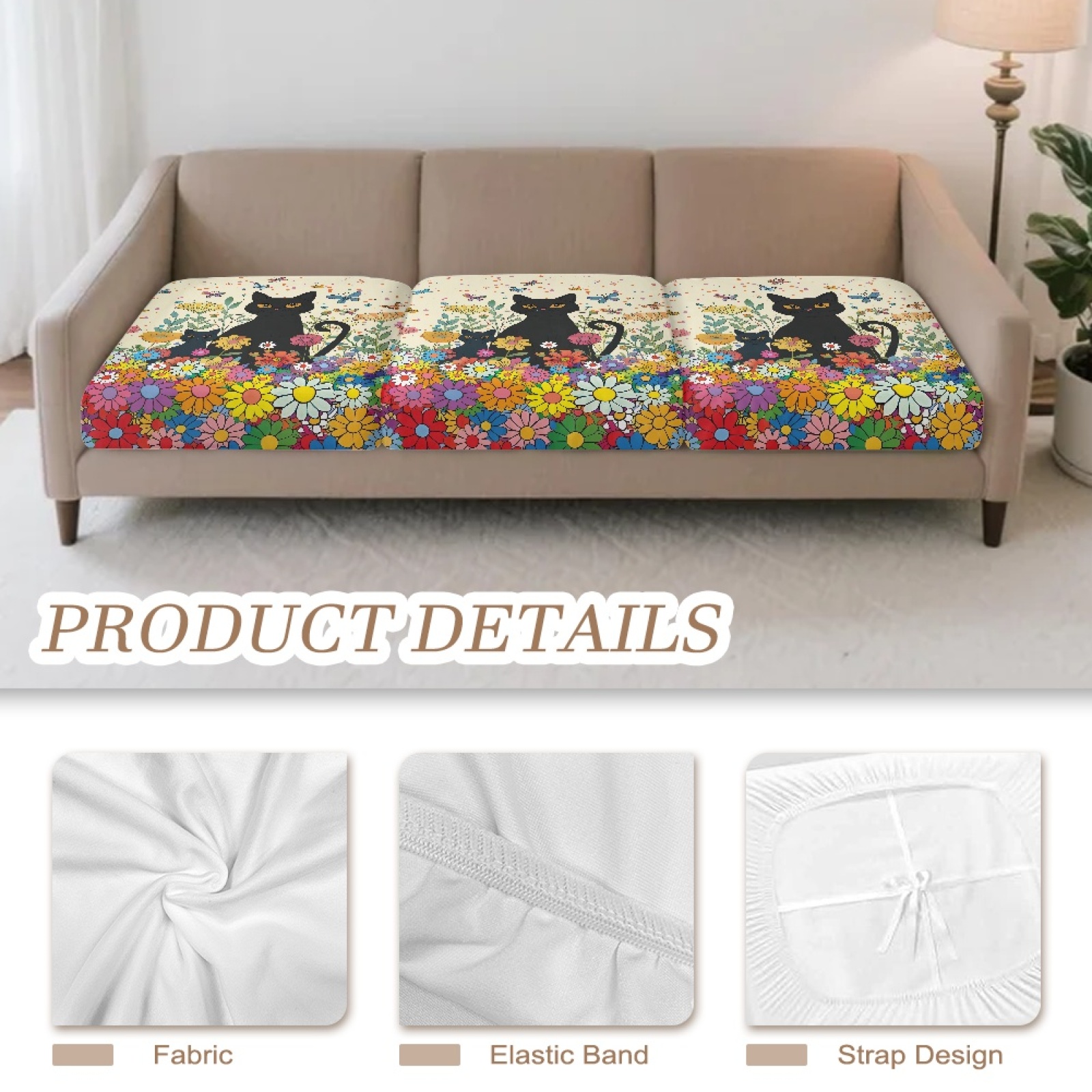 Xoenoiee Beach Starfish Seashell Print 3-Piece Stretch Couch Covers Stretch Sofa Cushion Slipcovers Washable Furniture Protector with Non-Slip Elastic Bottom for Living Room