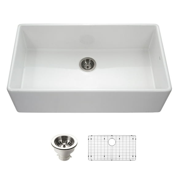 Houzer PTG-3600 WH-C 36 in. Fireclay Apron Front or Undermount Single Bowl Kitchen Sink, White