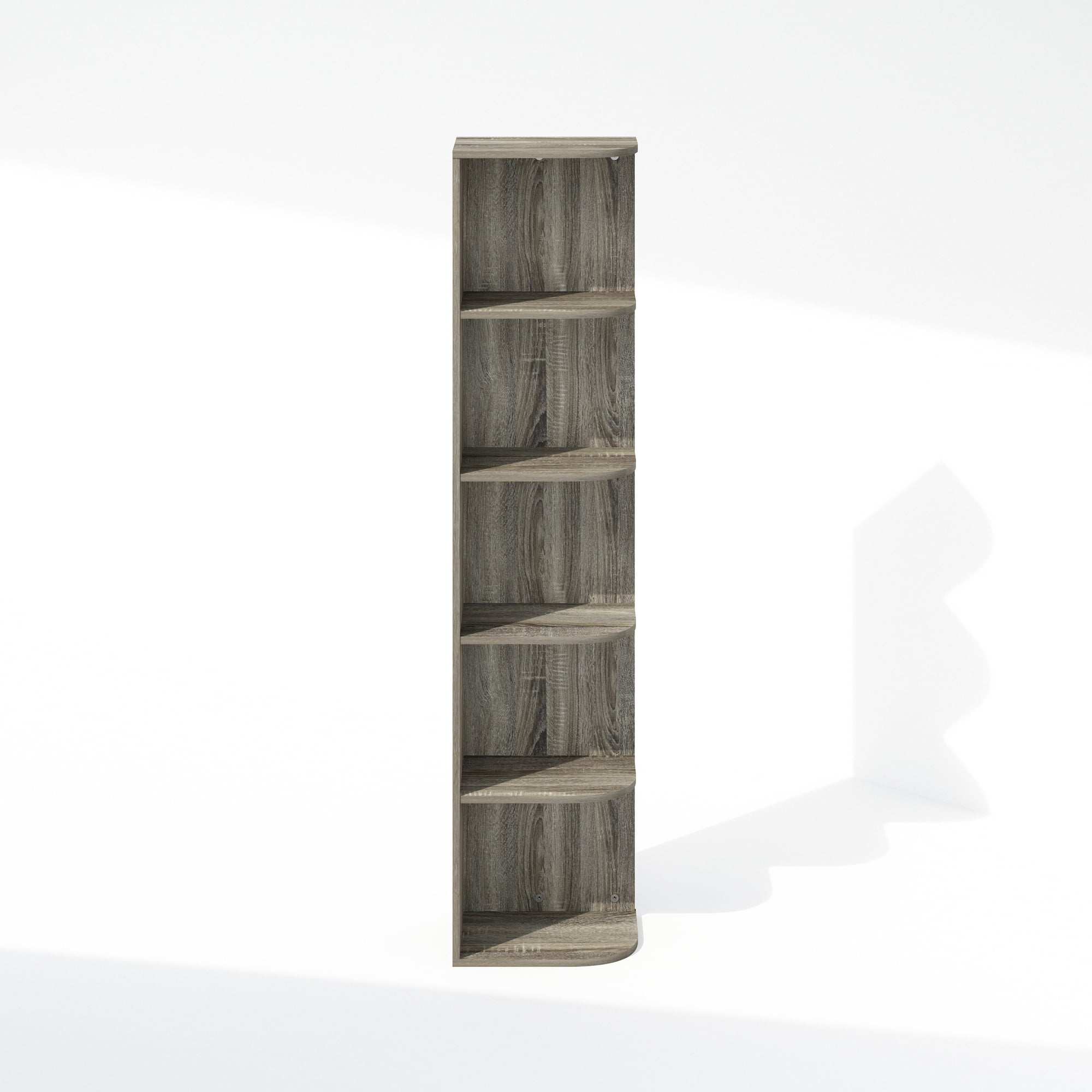 Furinno Reed 5-Tier Space Saving Corner Storage Display Shelf, Bookshelf, French Oak