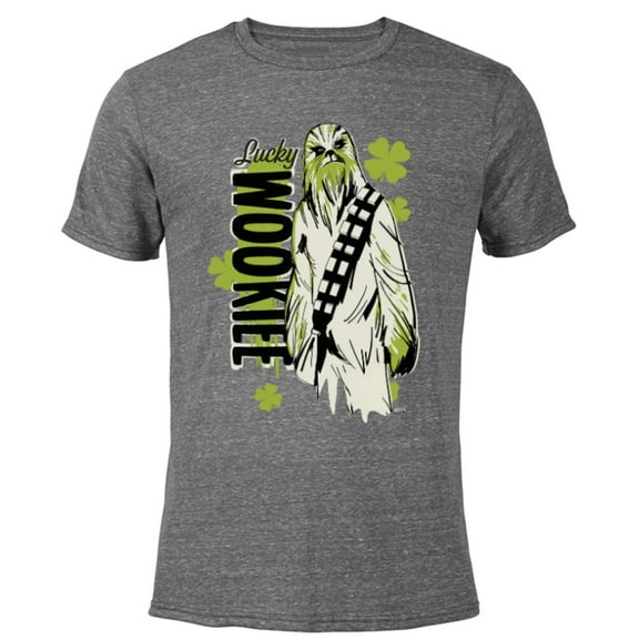 Star Wars Chewbacca Lucky Wookiee Shamrock St. Patrick’s Day - Short Sleeve Blended T-Shirt for Adults - Customized-Dark Heather