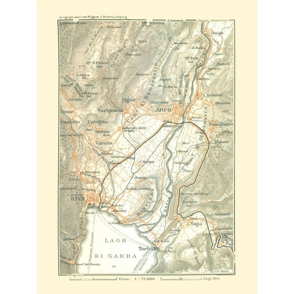 Historic Map - Lake Garda Italy - Bertarelli 1914 - Vintage Wall Art