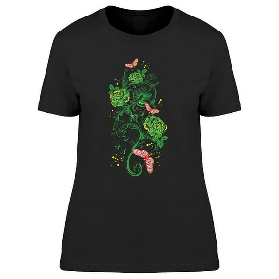 Floral Pattern With Butterflies T-Shirt Women -Image by Shutterstock, Female Large
