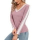 thumbnail image 4 of Camisa básica ajustada con encaje y cuello en V, manga larga, blusas básicas gruesas y cómodas para mujer, rosa y morado M, 4 of 8