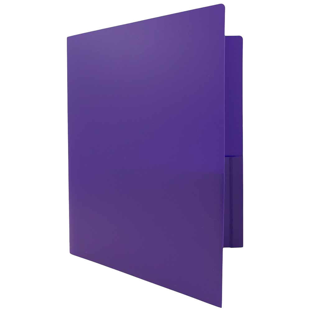 JAM Paper Heavy Duty Plastic 2 Pocket Extra Tough School Folders, Purple, Bulk 144/Box