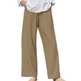 thumbnail image 3 of TRUBKH Womens Linen Pants Side Button Pants Breezy Pants Women Pull On Pants for Women High Waisted Tapered Vacation Lounge Pants Elastic Waist Straight Leg Straight Leg Lounge Trouser Khaki 2XL, 3 of 8