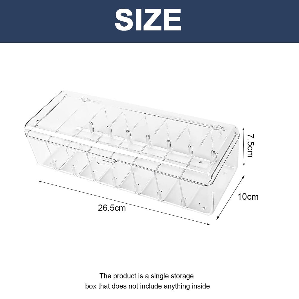 Plastic Cable Management Box with Lid and 10 Wire Ties, Portable Clear Cord Storage Organizer with 8 Compartments