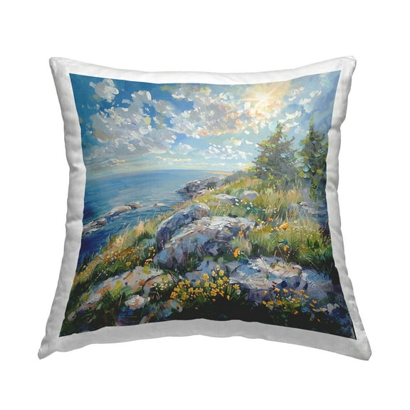 Stupell Industries Cliffside Sea View 18" x 18" Landscape & Nature Print Polyester Throw Pillow, Zip Closure 1 Count