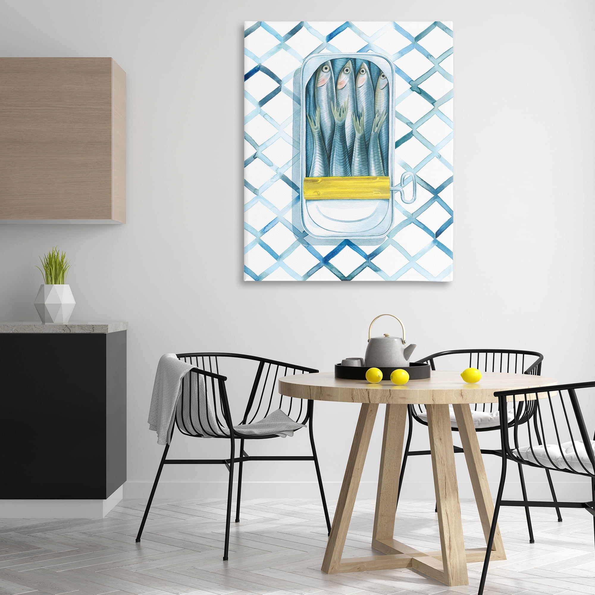 Stupell Industries Sardine Can on Pattern Food & Beverage Painting Gallery Wrapped Canvas Art Print Wall Art, 36 x 48